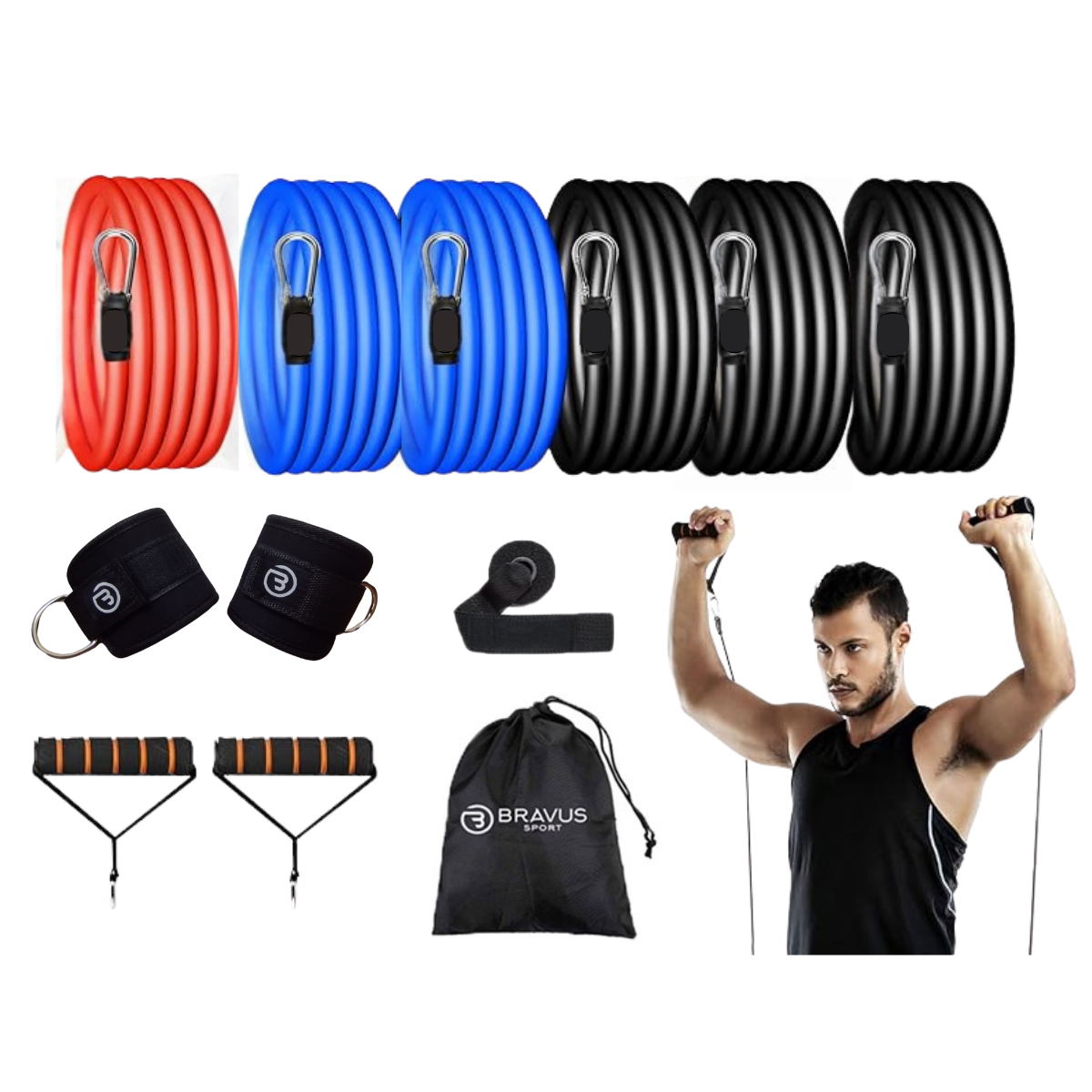 Kit Tubing Elástico Extensor Basic Exercício Funcional Bravus