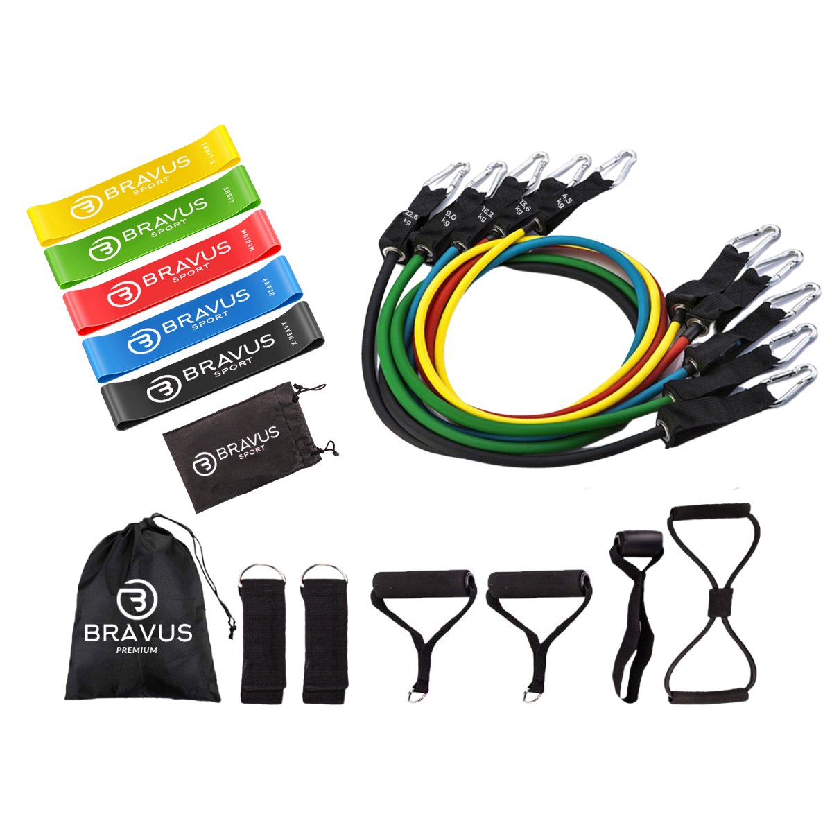 Kit Tubing Premium Elástico Extensor Bravus + Kit 5 Mini Bands e Elástico Super 8