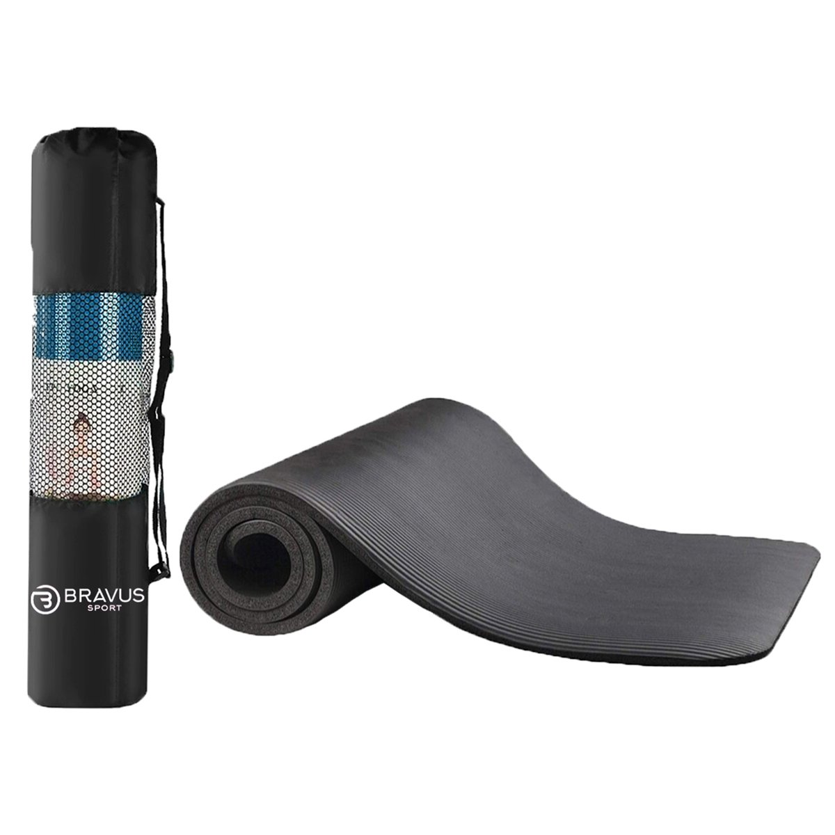 Tapete de Yoga e Exercício Confort Preto 8mm em NBR e Bolsa