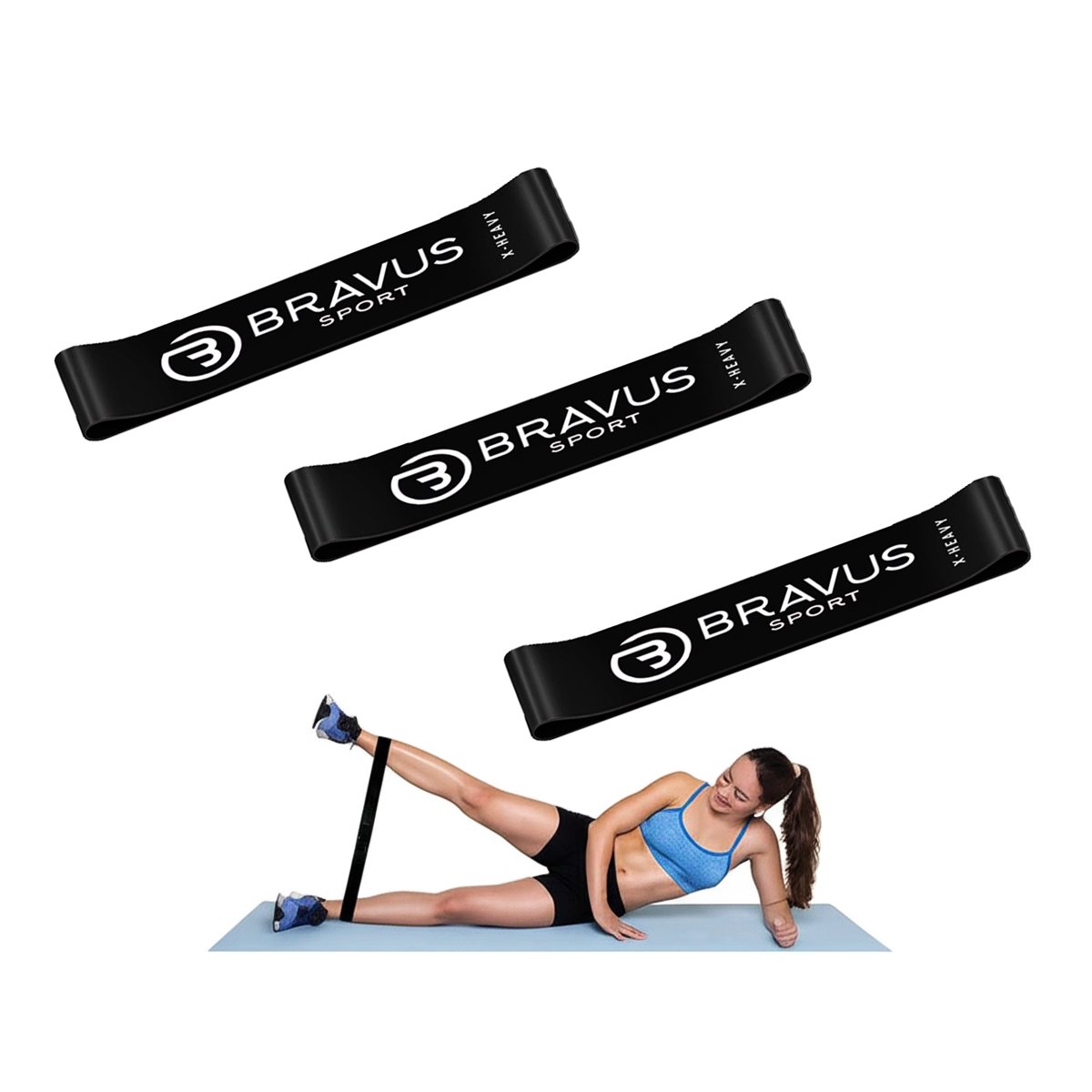 Kit 3 Mini Bands Pretas Bravus Sport – Resistência Ultra Forte