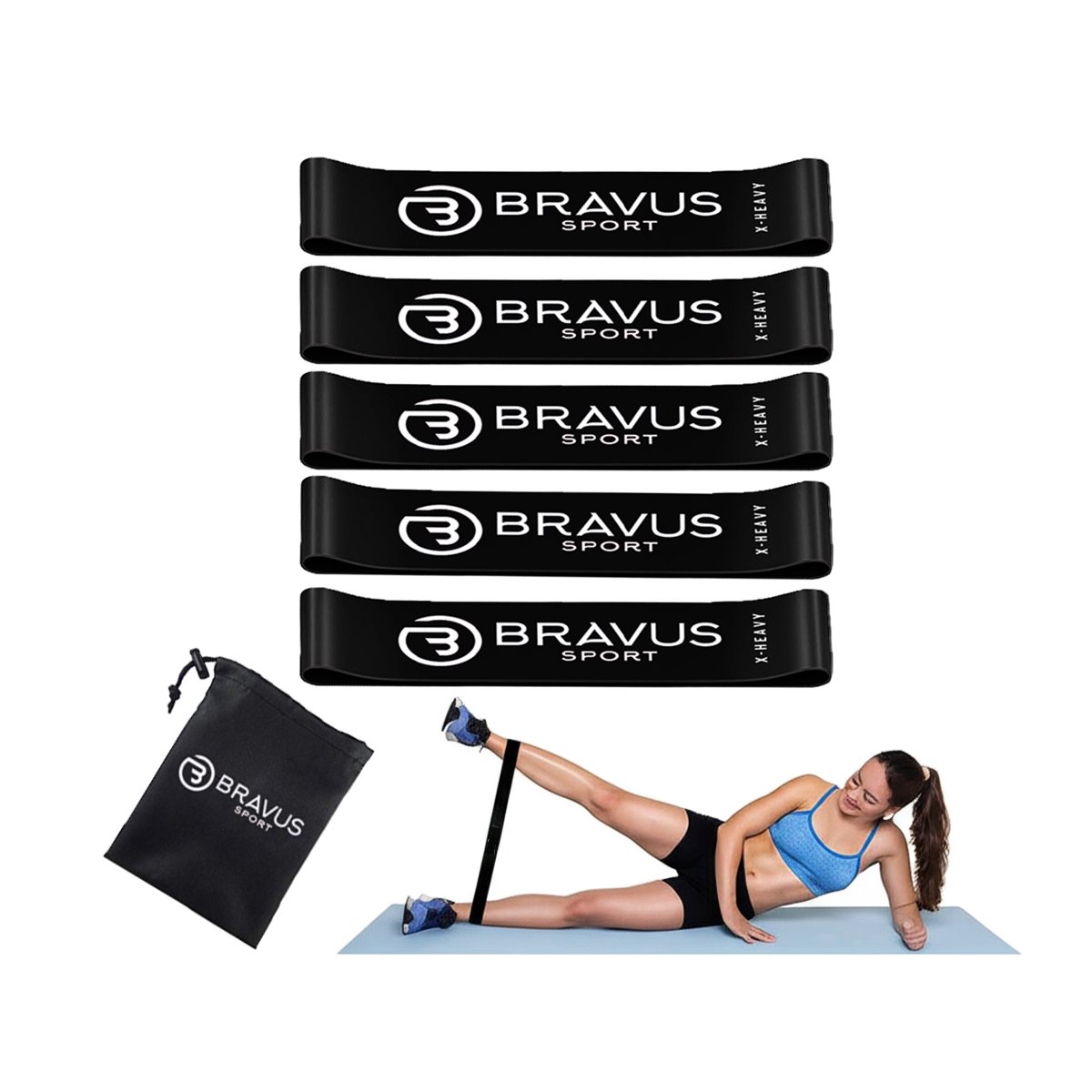 Kit 5 Mini Bands Pretas Bravus Sport – Resistência Ultra Forte